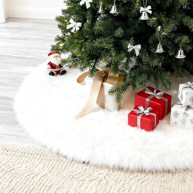 Christmas Tree Skirt, 60 inches Snow White Tree Skirt Decoration for Xmas Faux Rabbit Fur
