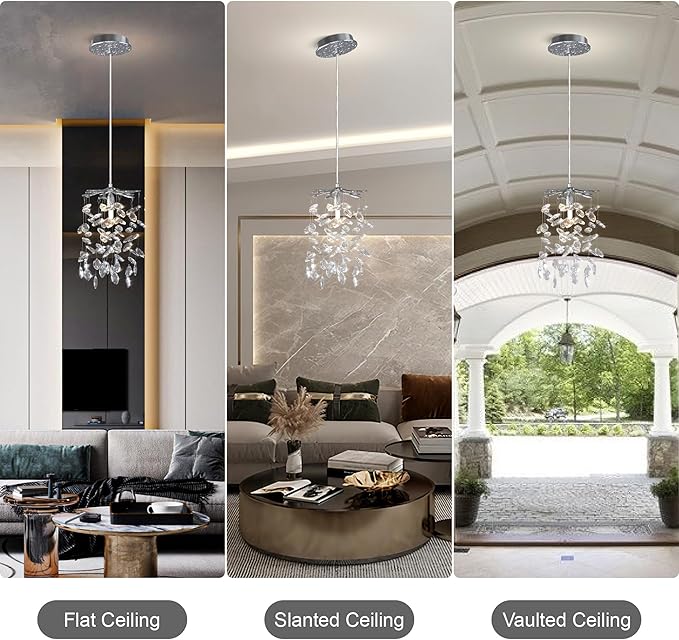 YUYI Modern Crystal Chandelier, 8.3" Silver Tree Branch Chandelier for Dining Room, Luxury Raindrop Pendant Light Fixture for Living Room, Kitchen Island, Bedroom, Foyer, 1 Light