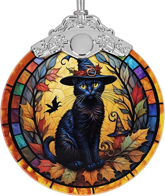 2025 Ornaments for Christmas Tree, Zmoicky Stained Glass Hanging Ornament, Christmas Ornaments Clearance, Gift Exchange Ornament, Bauble Present - Witch's Black Cat