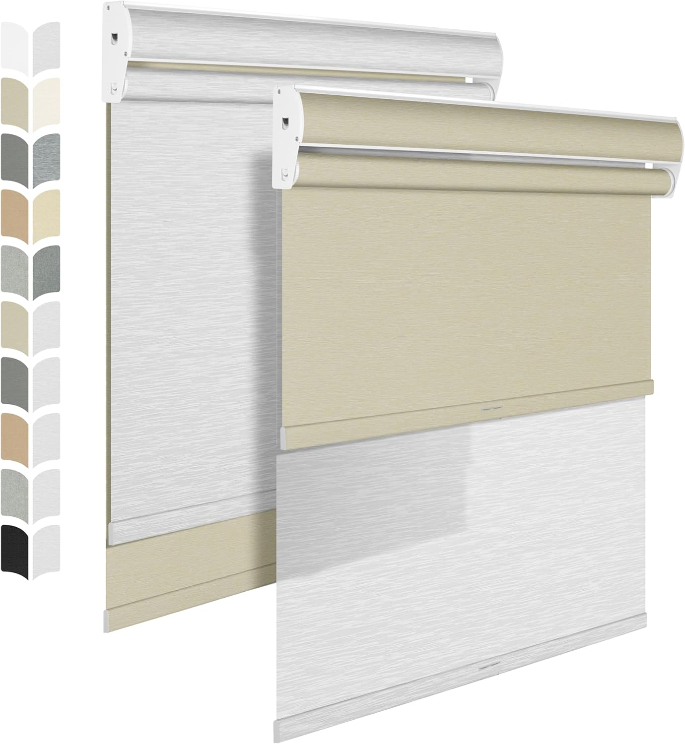 BERISSA Cordless Dual Roller Shades with Cassette Valance,Double Window Shades Blackout and Light Filtering Shades,Day and Night Roller Shades for Home Office Door.Beige and White.42 W x 44" H