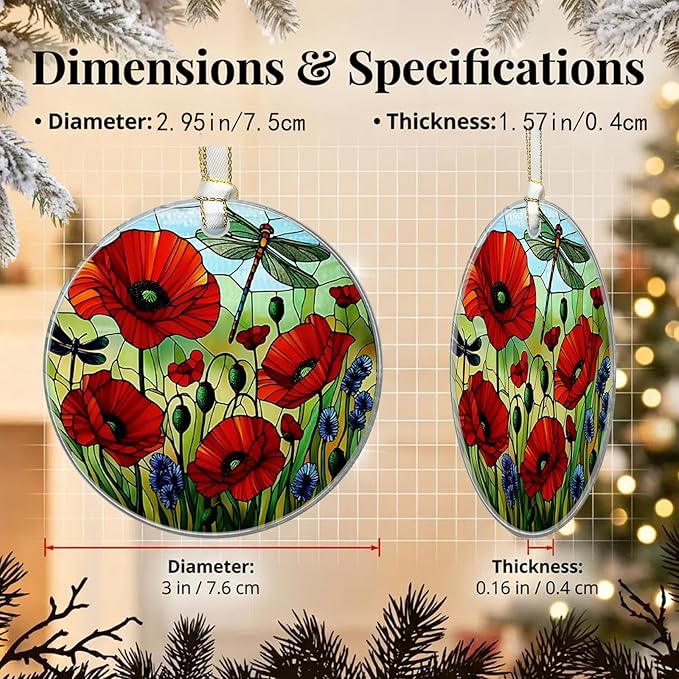 Dragonfly Christmas Ornaments 2025, Stained Glass Christmas Tree Decorations, Exchange for Women, Men, Collectible Dated Year Ornaments for Tree - Glass Hanging Ornament