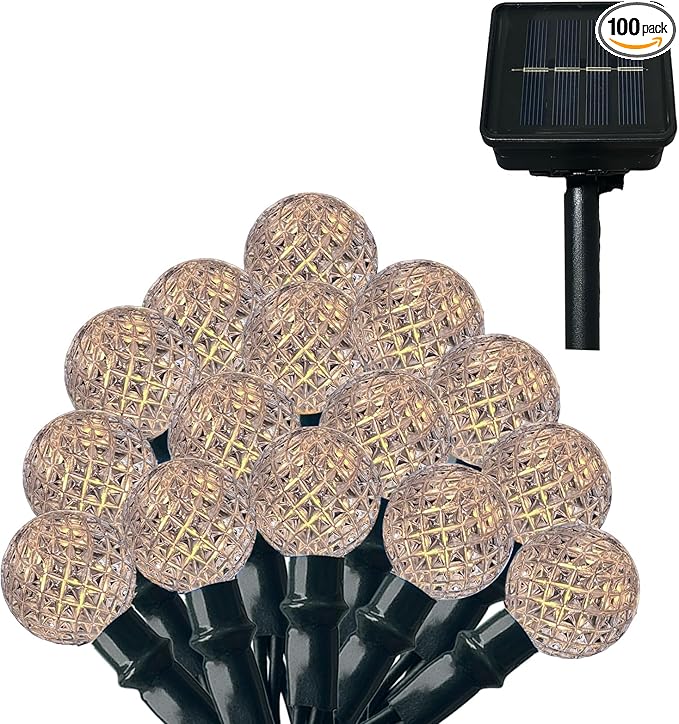 Anycosy Christmas String Lights G3, 100 LEDs Globe Solar Operated Strings Lights Warm White 8 Modes & Timer for Xmas Tree Garden Patio Outdoor Christmas Decorations (G3-100LED-Solar-Warm White)