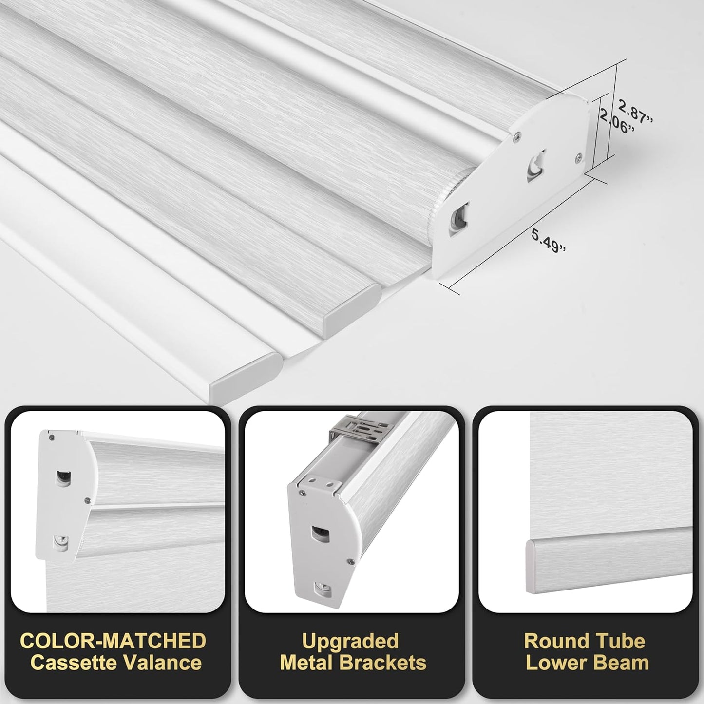 BERISSA Cordless Dual Roller Shades with Cassette Valance,Double Window Shades Blackout and Light Filtering Shades,Day and Night Roller Shades for Home Office Door.Striped Jacquard White.67 W x 36" H