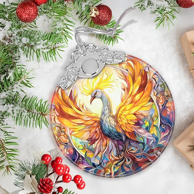 Stained Glass Ornaments - Phoenix Christmas Ornaments - Christmas Decorations for Tree - Holiday Present Ideas - Gift Exchange