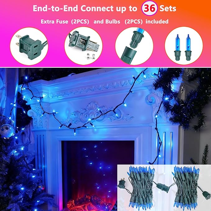 Joomer LED Christmas Lights, 19.5FT 100 LED Blue Christmas Tree Lights, Connectable Waterproof Mini String Lights Plug in for Indoor Outdoor Home Christmas Decoration