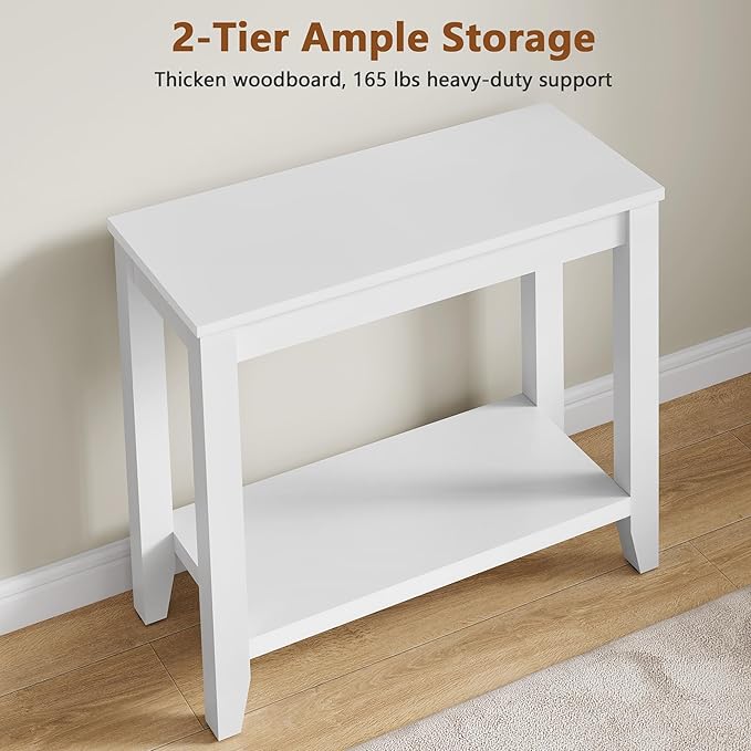 Hoctieon End Table with Double Storage Shelves, Sturdy Wooden Side Table for Living Room, Bedroom, Modern Nightstand Sofa Table for Small Spaces, White, Set of 2