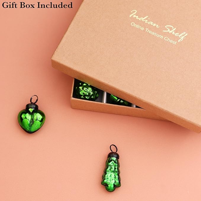 IndianShelf 300 Pieces Red & Green Glass Vintage Christmas Ornaments Mini Bulk Decorative Ornaments for Halloween, Christmas Tree, New Year, Valentine Day, Holidays, Event and Wedding (25 * 12 Boxes)