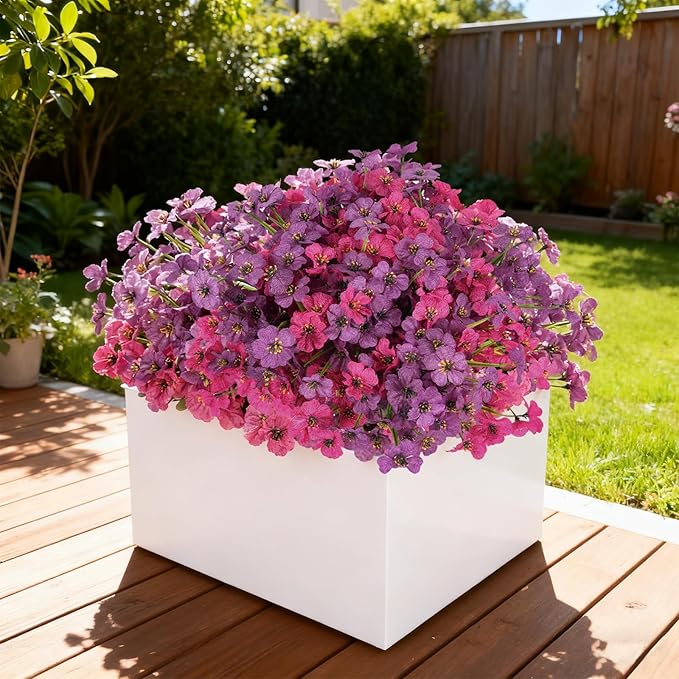 Artificial Flowers for Outdoor Faux Plants for Spring Summer Decoration, UV Resistant Realistic Silk Plastic Fake Flowers Garden Porch Patio Balcony Yard Front Home Decor, 24 Bundles