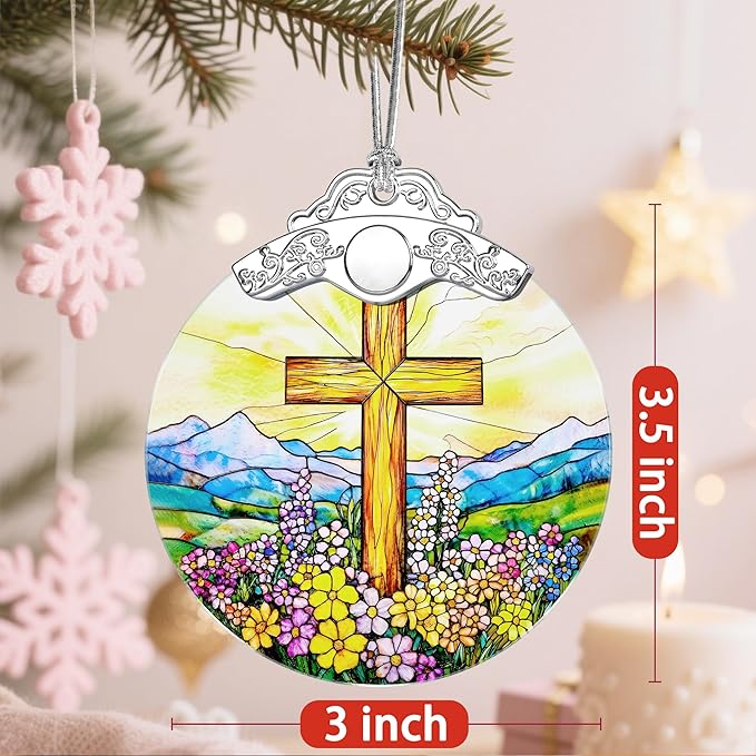 Christmas Ornaments: Stained Glass Ornament, Christmas Tree Ornament, Hanging Ornaments for Home Decor & Xmas Tree Decorations – Exquisite Holiday Decor, Gifts & Holiday Present - Cross