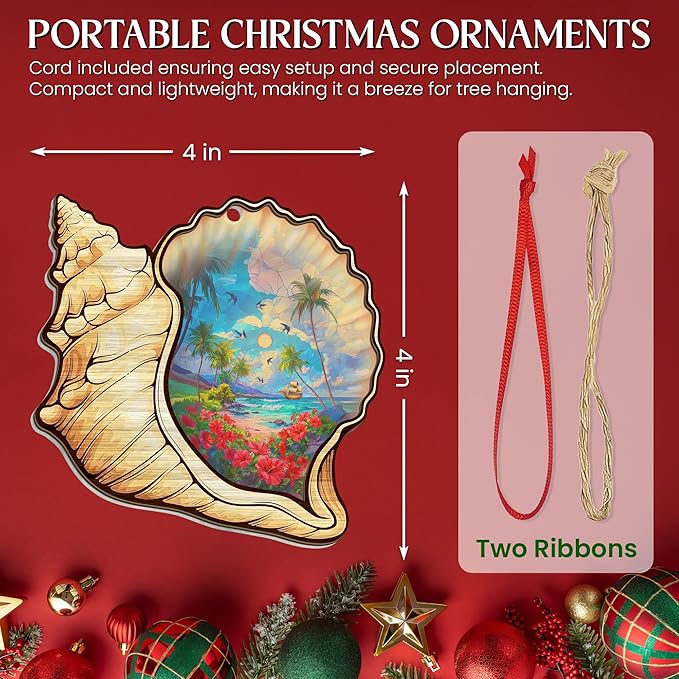 Christmas Beach Gifts for Women - 2D Flat (Not 3D) Suncatcher Christmas Ornaments 2025 - Beach Ornament Rustic Home Decor, Ocean Gifts for Women Mom, Seashell Decor, Seashell Ornaments for Tree