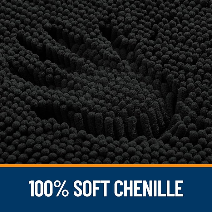 OLANLY Bathroom Rugs 34x21, Extra Soft Absorbent Chenille Bath Rugs, Rubber Backing Quick Dry, Machine Washable Bath Mats for Bathroom Floor, Tub and Shower, Home Decor Accessories, Black
