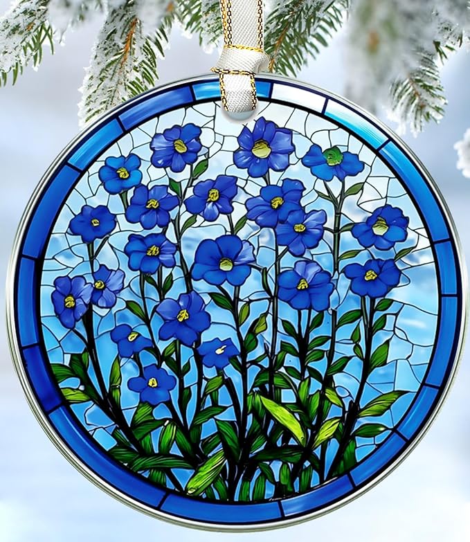 Forget Me Not Glass Suncatcher Window Hanging Ornament, Stained Glass Christmas Tree Decorations, Sympathy Gift for Loss of Loved One, Memorial Ornament for Window, Birthday Chirtsmas Gifts for Mom