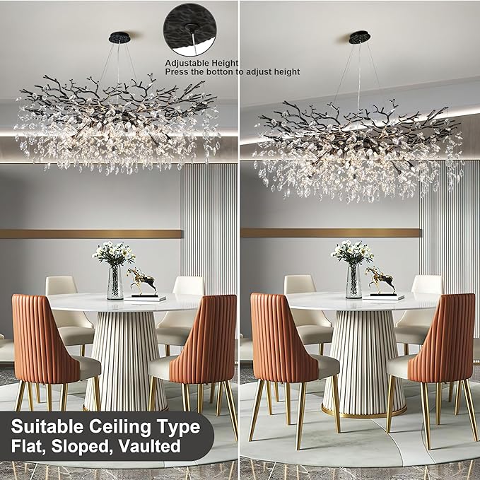 YUYI 47" Black Chandelier, 18-Light Modern Crystal Tree Branch Chandelier, Luxury Round K9 Crystal Raindrop Chandeliers Light Fixture for Dining Room, Living Room, Foyer, Entryway, Bedroom, Kitchen