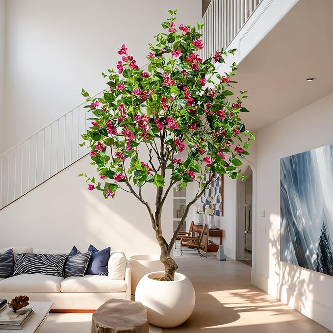Artificial Bougainvillea Tree, 8FT UV Resistant Fake Bougainvillea Plant in Pot for Outdoor/Indoors, Realistic Faux Flowering Tree for Patio, Garden, Porch, Home Decor
