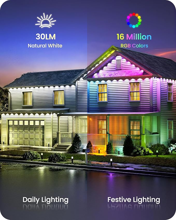 Permanent Outdoor Lights, 100 FT RGB & White Eaves Light with 72 LED Lights, App/Remote Control, IP65 Waterproof Christmas String Lights for Daily, Festival, Party, Holiday Decor W05EL05