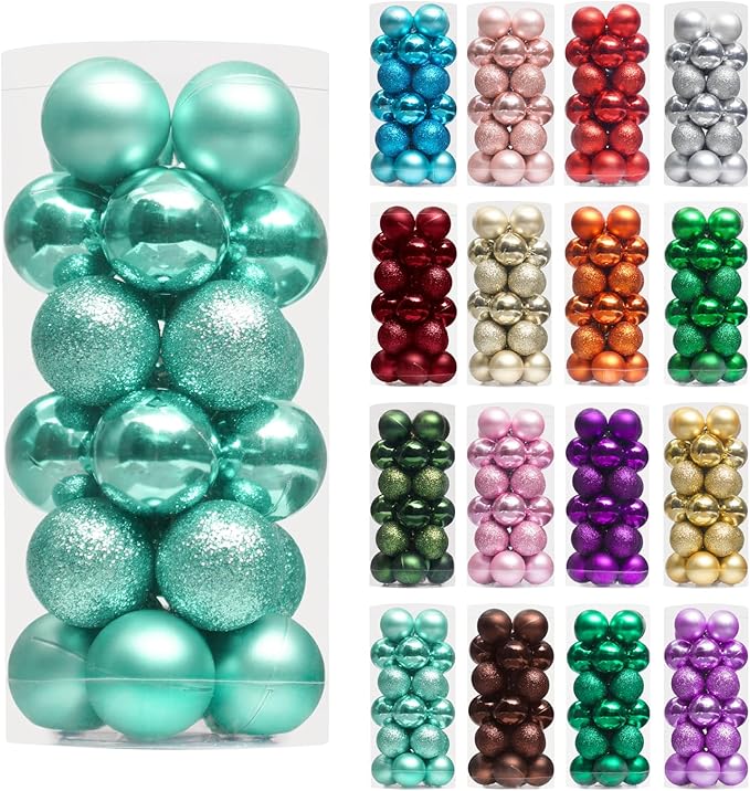 XmasExp 24ct Mini Christmas Ball Ornaments Shatterproof Christmas Ornaments Set Decorations for Xmas Tree Balls 30mm/1.18" (Mint Green)