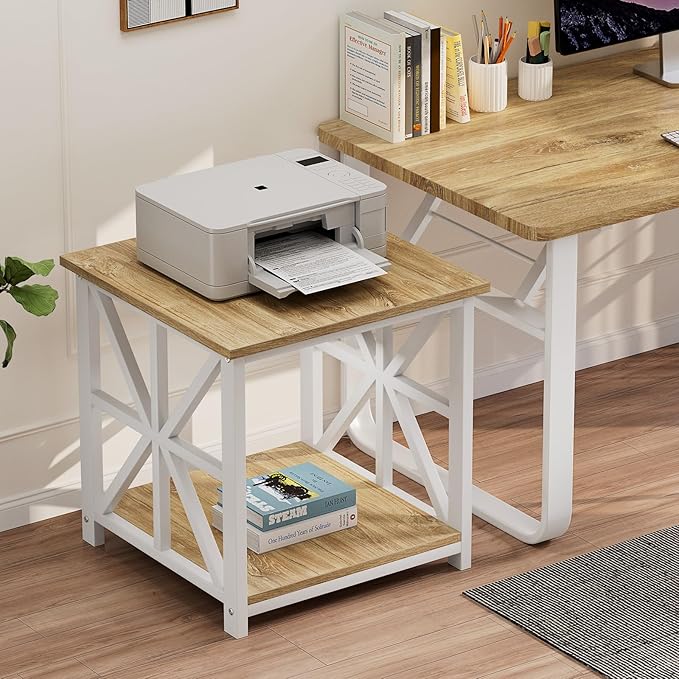 GreenForest End Table with 2-Tier Storage Shelf, 24 inch Large Side Table for Living Room, Modern Nightstand for Bedroom Bedside Office Farmhouse, Oak