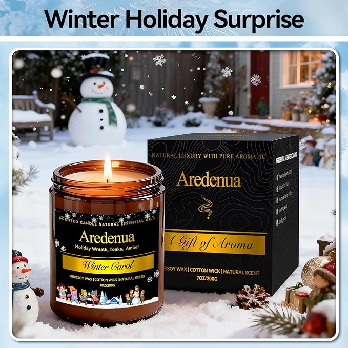 Winter Candles – Winter Carol Candle | Holiday Scented Candles | Christmas & Holiday Aromatherapy Gifts for Women Men, 7oz Soy Candles for Home Scented - 50H Clean & Long Lasting Burn