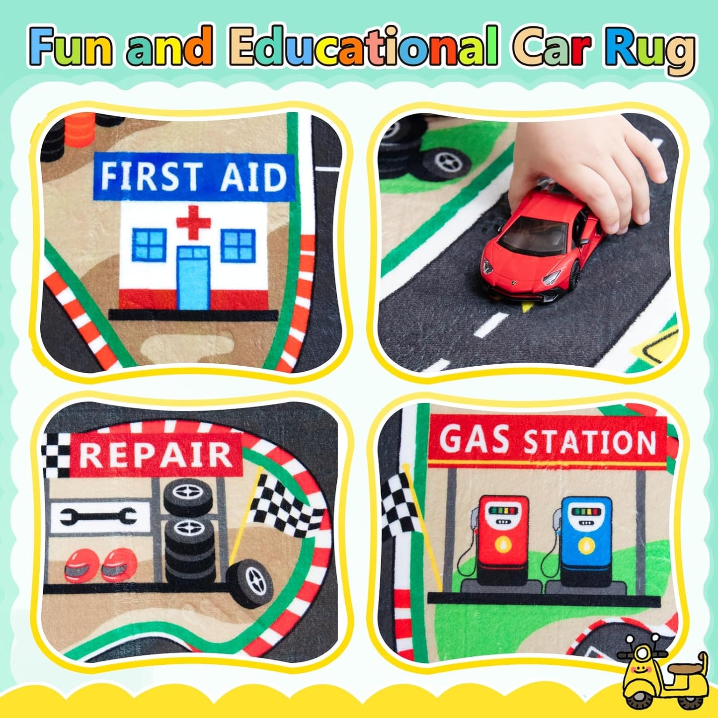 Kids Rug, Race Track Baby Play Mats, Realistic 3D Cascading Surround Route, 6x9 Ft Kids Rug for Playroom, Great for Playing with Cars and Toys, Non-Slip Car Carpet