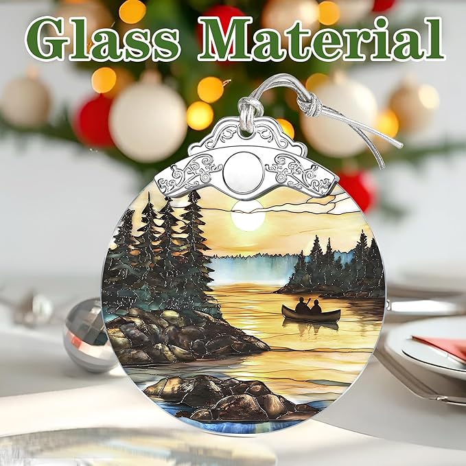 Canoe Lake Sunset Stained Glass Ornament, Christmas Ornaments – Christmas Tree Decorations, Holiday Decor, Stocking Stuffer, Gift Idea, Gifts for Nature Lover, Outdoor & Camping Lover