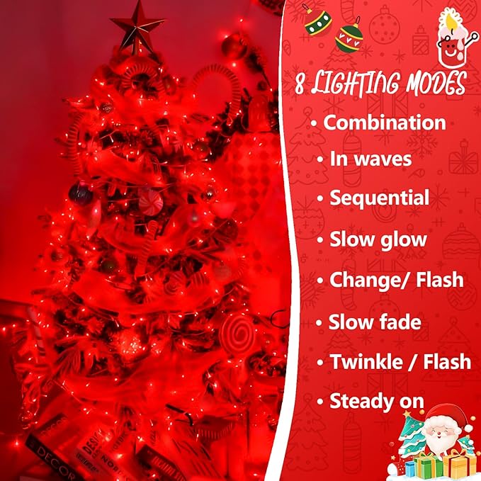 YEGUO 165ft 500 LED Christmas Lights Outdoor Waterproof, Red String Lights Indoor Plug in, 8 Modes Clear Wire Twinkle Lights or Christmas Tree