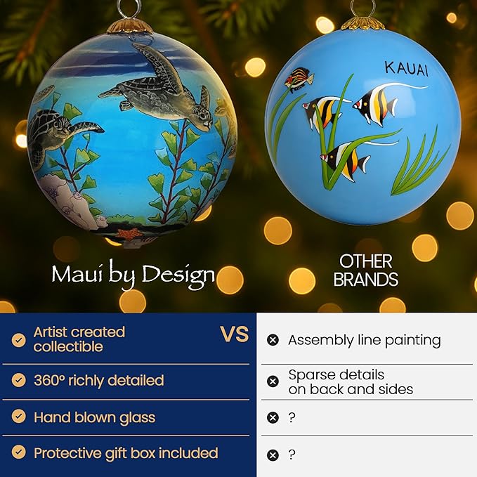 Collectible Kauai Turtles Ornament Hand-Painted Glass with Gift Box PT/K