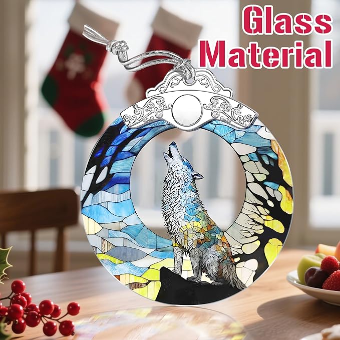 Christmas Ornaments: Stained Glass Ornament, Christmas Tree Ornament, Hanging Ornaments for Home Decor & Xmas Tree Decorations – Exquisite Holiday Decor, Gifts & Holiday Present - Wolf