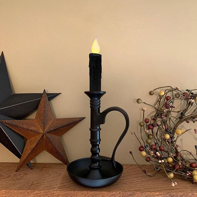CVHOMEDECO. Glitter Flameless Candles Flickering Battery Operated LED Taper Candles with Timer for Home, Wedding, Halloween, Christmas Decor. Black, 4-3/4 Inch, Set of 2