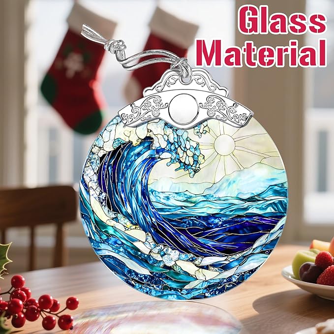 Christmas Ornaments: Stained Glass Ornament, Christmas Tree Ornament, Hanging Ornaments for Home Decor & Xmas Tree Decorations – Exquisite Holiday Decor, Gifts & Holiday Present - Ocean Waves