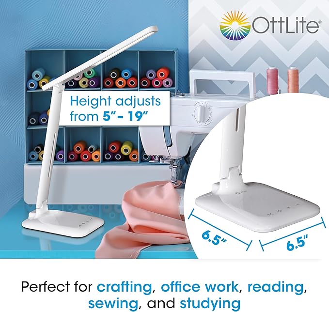 OttLite Slimline LED Desk Lamp – Touch Activated Controls, 3 Brightness Settings, ClearSun LED, Modern Design for Work, Office, or Dorm