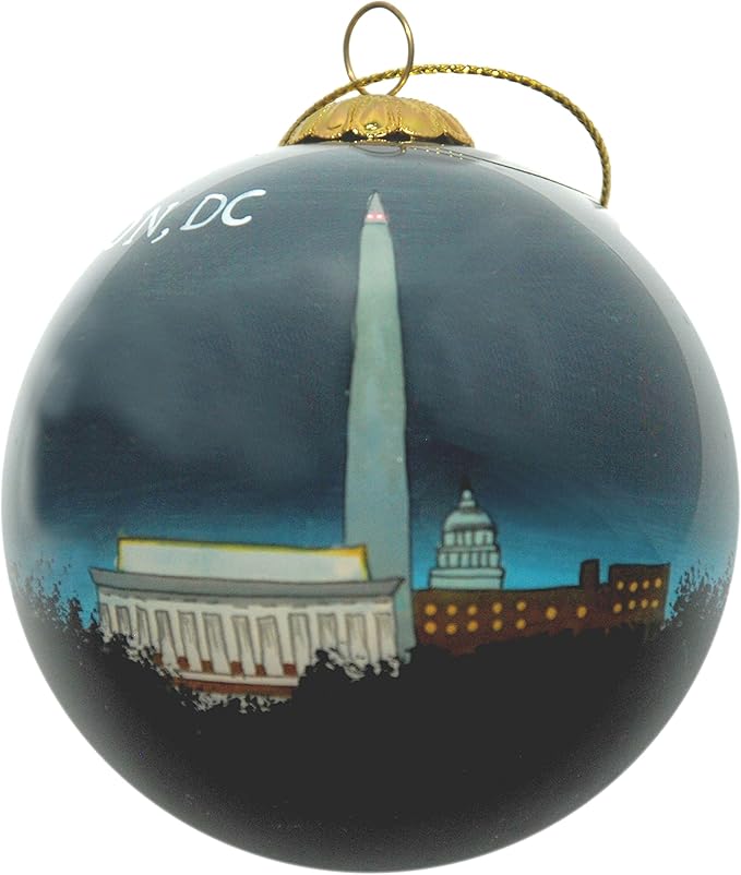 Blown Glass Christmas Ornament | Washington Monument at Night | Hand Painted Inside | Original Art | Includes Gift Box