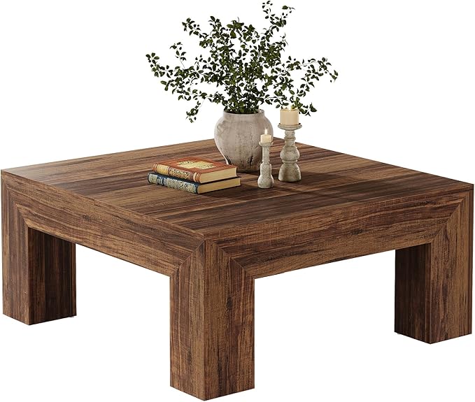 Tribesigns 39.4-Inch Square Coffee Table for Living Room, Farmhouse All MDF Center Cocktail Tea Table with Sturdy Wooden Legs, Easy Assembly, Dark Brown