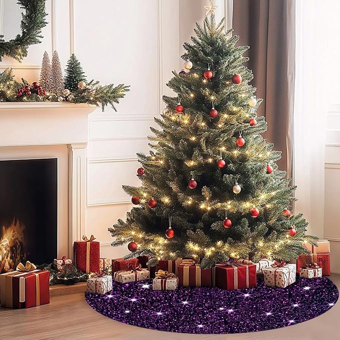 Large Christmas Tree Skirt 60 Inch Sequined Purple Xmas Tree Skirt Glitter Xmas Tree Mat Shimmer Sparkly Christmas Tree Skirt Luxury Huge Tree Skirt for Holiday Party Christmas Tree Mat