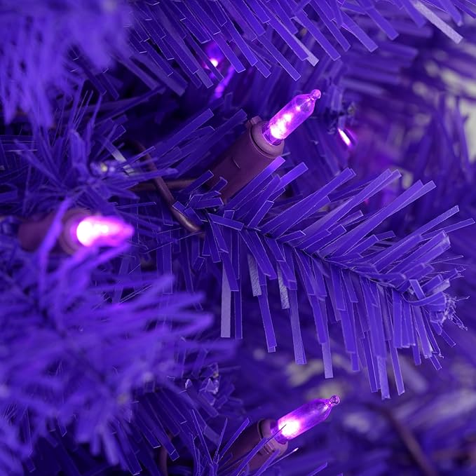YULETIME 6.5 Feet Pre-Lit Purple Christmas Tree, Artificial Holiday Decorative Tree with UL Listed 300 Purple LED Christmas Lights with Matching Color Wire