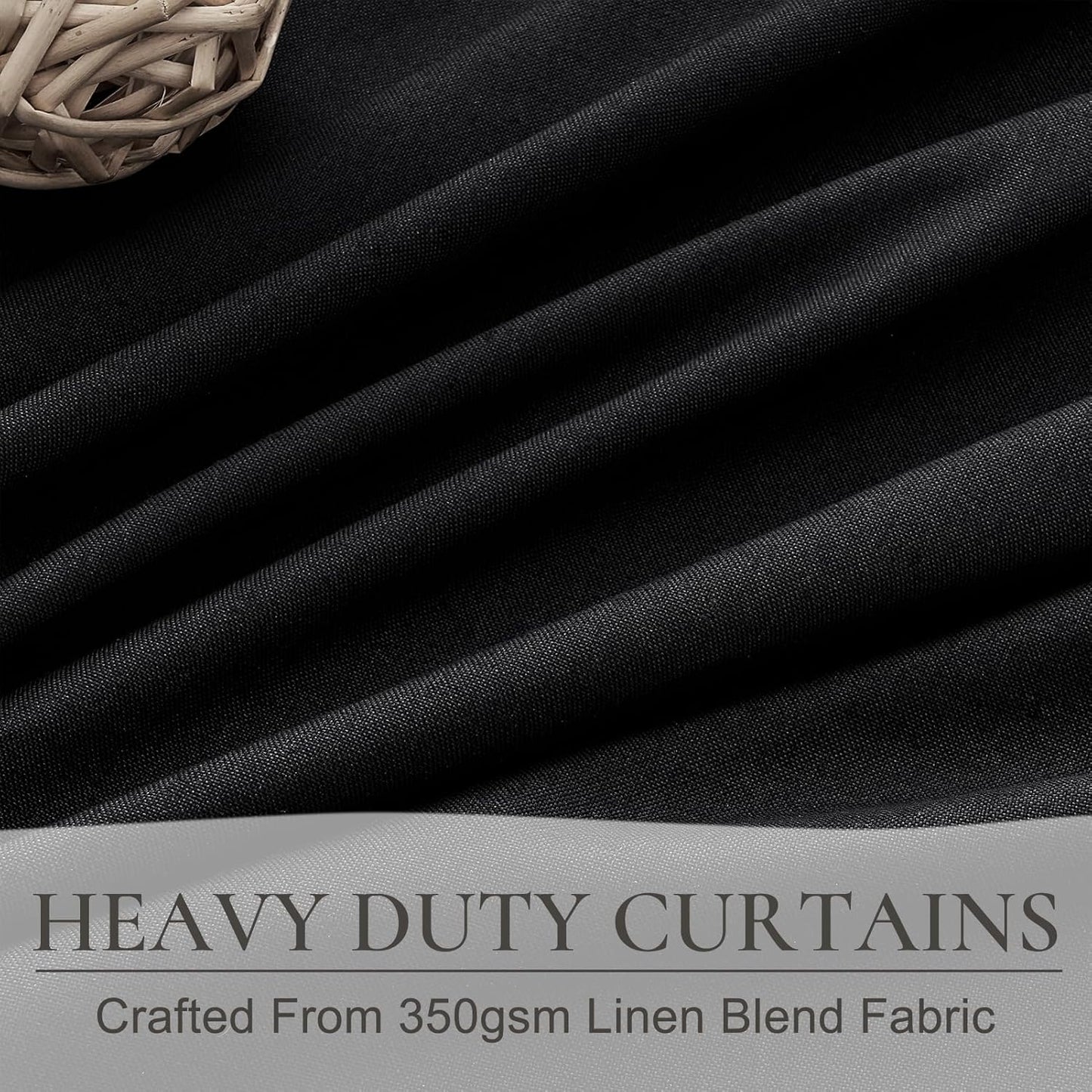 Custom Black Room Darkening Curtains for Bedroom, Lush Decor Heavy 105 Inch Curtains Blackout Pinch Pleated Linen Blend Drapes 2 Panels Set Thermal Privacy for 104-106 Inches Large Window