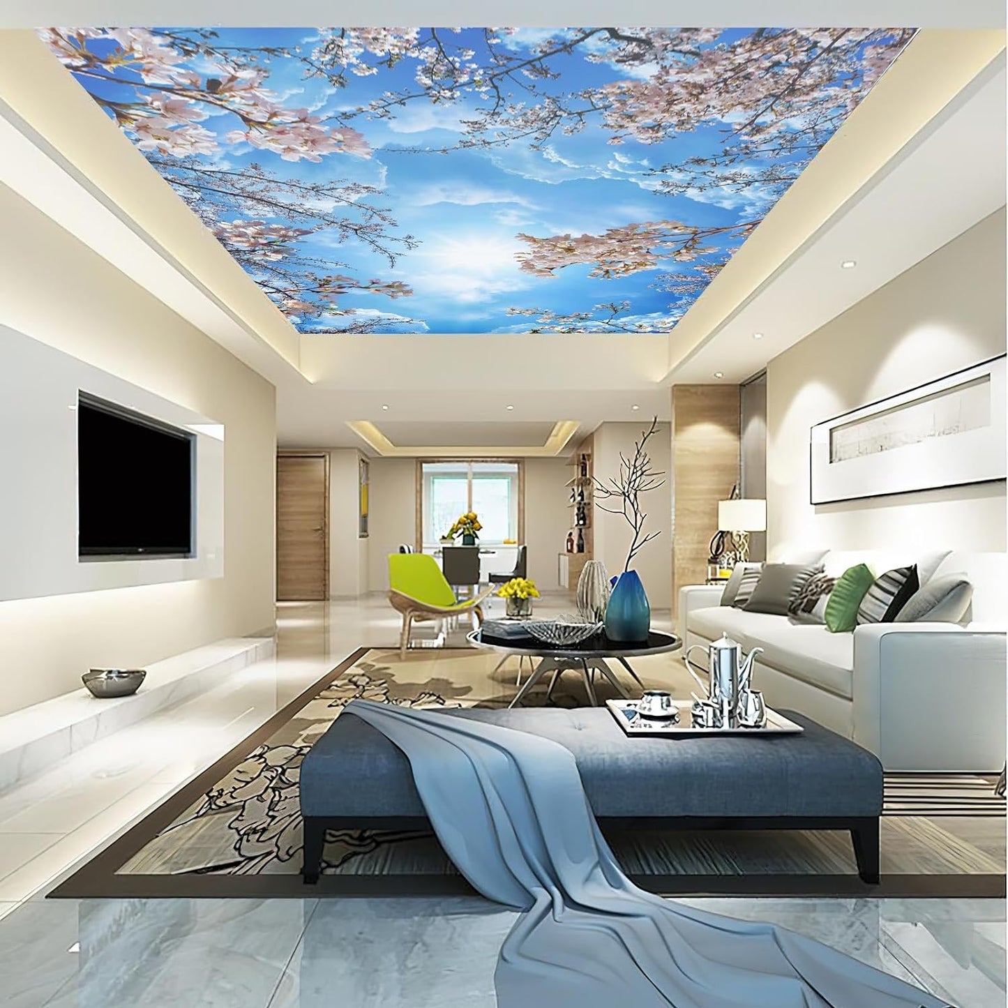 Sky Cherry Blossom Ceiling 3D Wall Mural Wallpaper 103" x 69"