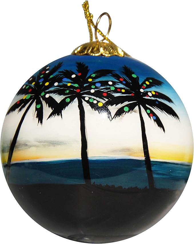 Blown Glass Christmas Ornament | Palm Trees with Lights Key West | Hand Painted Inside | Original Art | Includes Gift Box
