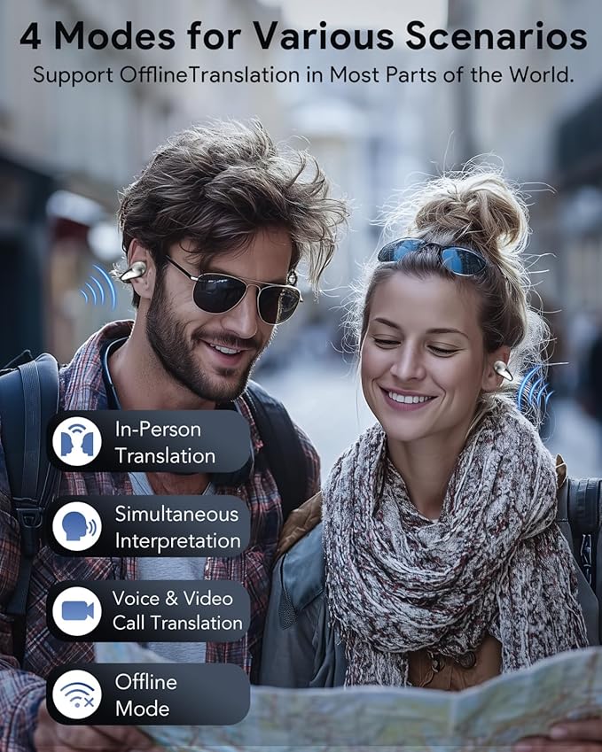 Ai Translation Earbuds Real-Time – Ear Buds Translators Any Language, Audifonos Traductores Inglés Español, Instant Translating Earbud Devices for Live Global Conversations, Crystal Black