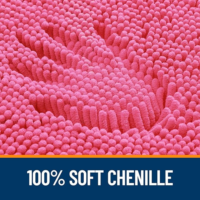 OLANLY Bathroom Rugs 47x24, Extra Soft Absorbent Chenille Bath Rugs, Rubber Backing Quick Dry, Machine Washable Bath Mats for Bathroom Floor, Tub and Shower, Home Decor Accessories, Hot Pink