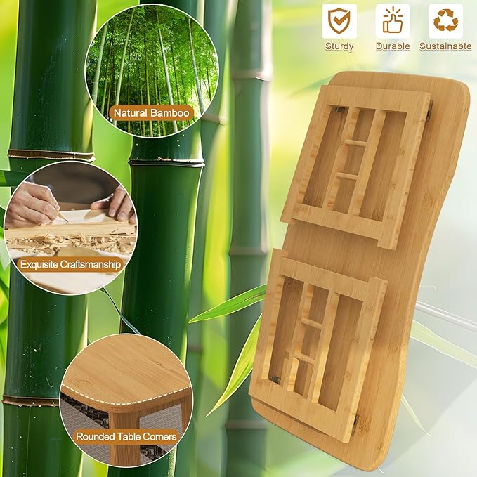 Japanese Folding Coffee Table,Bamboo Foldable Floor Low Table, Meditation Tea Table for Sitting On The Floor Suitable for Tatami Living Room Bay Window, No Assembly Required (Wood Color)