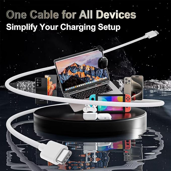 Quntis USB C Cable, USBC to USBC Fast Charging Cable Nylon Braided (6ft 60W, 1-Pack) for iPhone 16/15 Pro/Plus/Pro Max, iPad mini 6/7/Pro/Air, MacBook Air/Pro, Samsung Galaxy S24 and More (White)