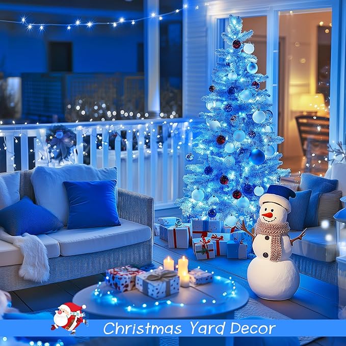 JMEXSUSS 2 Pack 100 LED Blue Christmas Lights Indoor Outdoor, 33ft Connectable Christmas String Lights Plug in, 8 Modes Clear Wire Blue LED Lights for Xmas Tree Yard Bedroom Party Fireplace Decoration