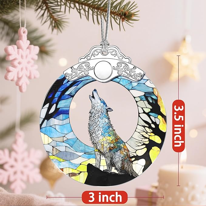 Christmas Ornaments: Stained Glass Ornament, Christmas Tree Ornament, Hanging Ornaments for Home Decor & Xmas Tree Decorations – Exquisite Holiday Decor, Gifts & Holiday Present - Wolf
