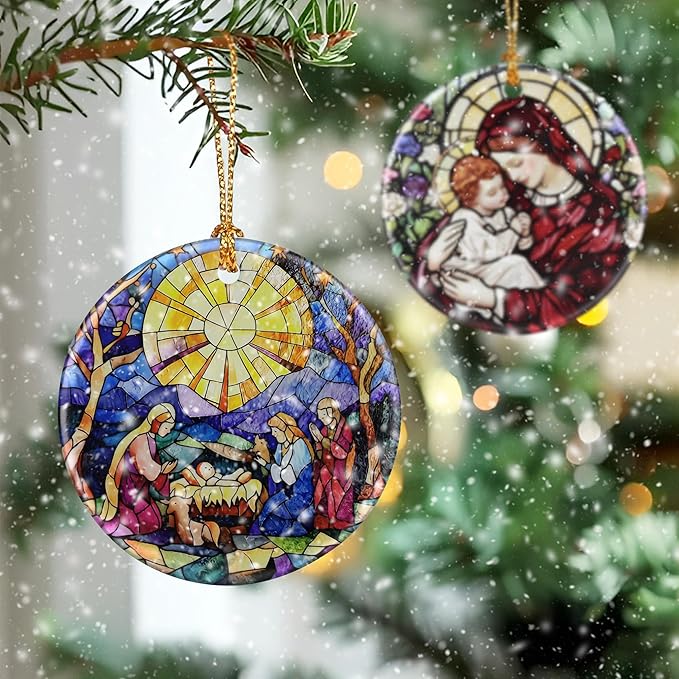 Nativity Scene Ornament: Christmas Ornaments, Religious Christmas Decorations for Tree, Catholic Ornament & Christian Holiday Decor | Religious Gifts, Christian Gifts - Design B