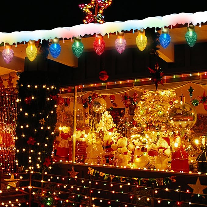 16Ft Jumbo LED Multicolor Christmas String Lights Outdoor with 10 LED Strawberry Bulb, Connectable Hanging String Lights for Indoor Home Outdoor Porch Patio Eave Xmas Trees Roofline Decorations