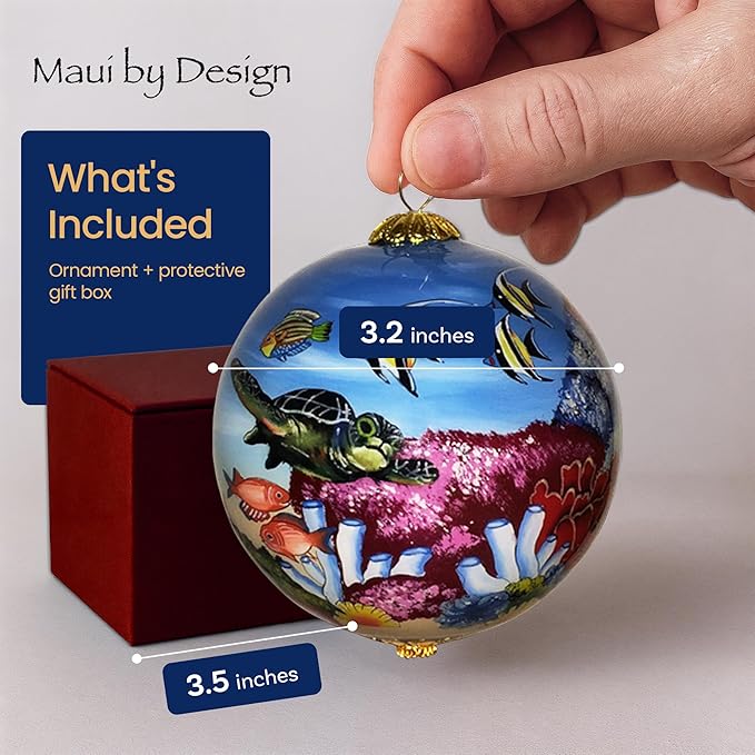 Collectible Hawaiian Sea Turtles Ornament Collectible, Hand Painted from Inside The Glass TA/M