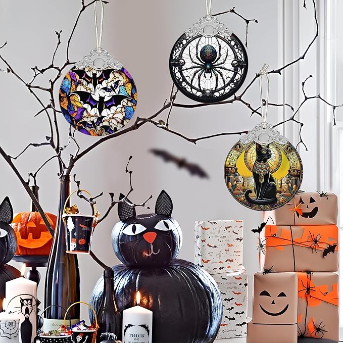 2025 Ornaments for Christmas Tree, Zmoicky Stained Glass Hanging Ornament, Christmas Ornaments Clearance, Gift Exchange Ornament, Bauble Present - Exotic Black Cat