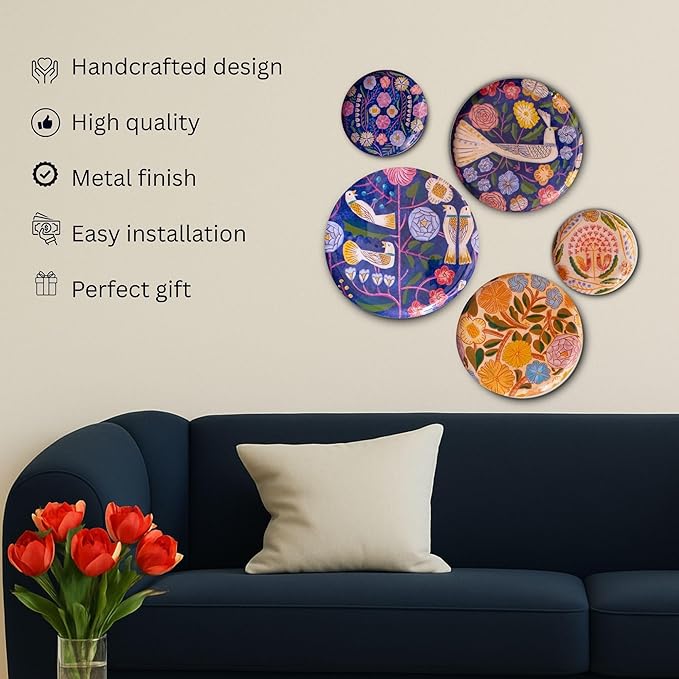RITUALISTIC Kashmiri Wall Plates for Home Decoration | Wall Decor items for living room | Metal wall décor | Gift items for unisex | Wall art | Home Décor & Christmas Gift Items | Set of 5 plates