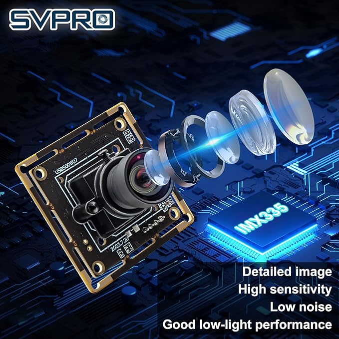 SVPRO 5MP USB Camera Module,1944P 30FPS, 1/2.8” CMOS IMX335 Sensor Low Light Lightburm Camera for Laser Engraver, UVC Plug and Play Webcam Board for PC/Mac Raspberry Pi