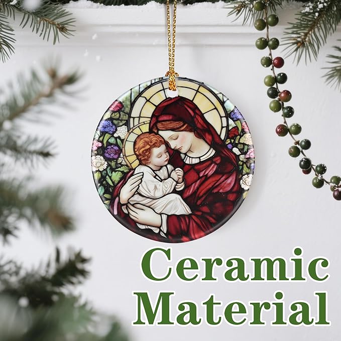 Virgin Mary Ornament: Christmas Ornaments, Religious Christmas Decorations for Tree, Catholic Ornament & Christian Holiday Decor | Religious Gifts, Christian Gifts
